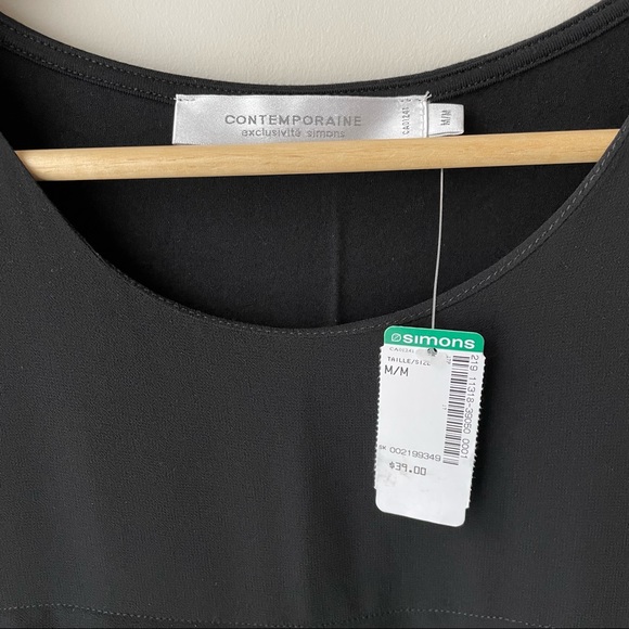 NWT Black pleated blouse with sheer shoulder - Picture 2 of 3